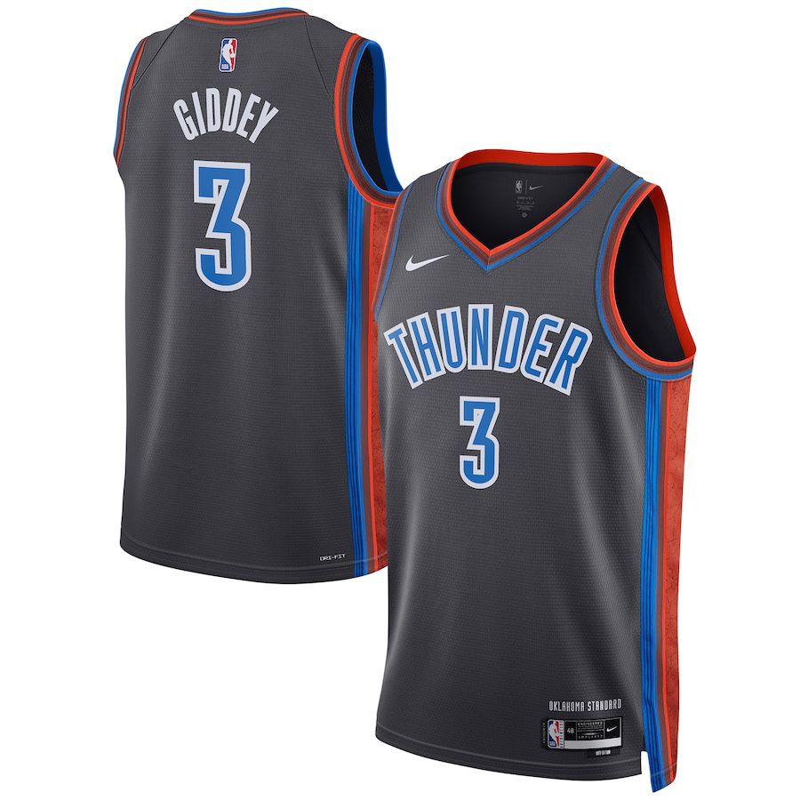 Men Oklahoma City Thunder #3 Josh Giddey Nike Gray City Edition 2022-23 Swingman NBA Jersey